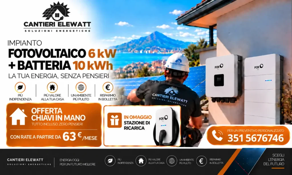 Offerta impianto fotovoltaico 6 kW con batteria 10 kWh in Sicilia