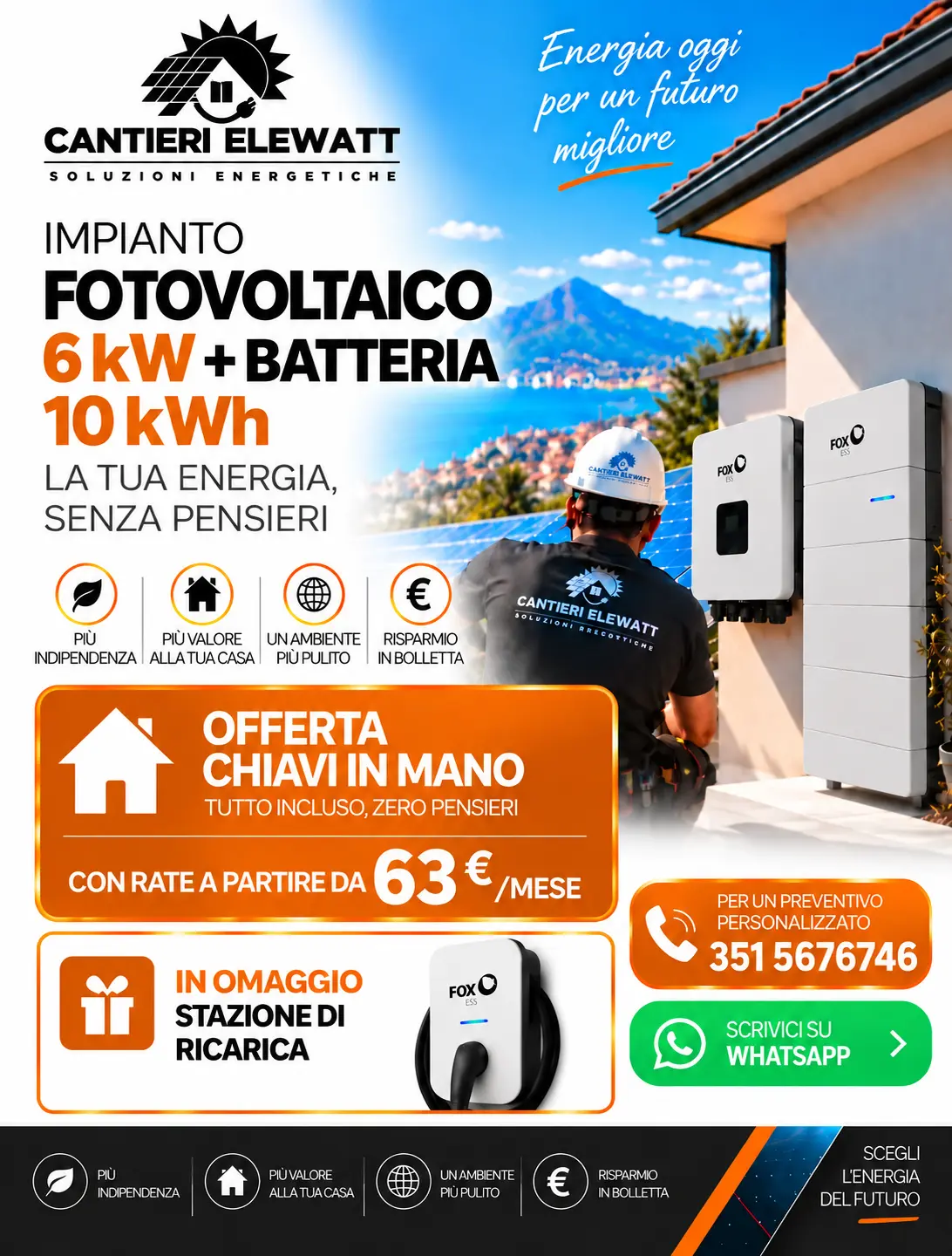 Offerta impianto fotovoltaico 6 kW con batteria 10 kWh in Sicilia